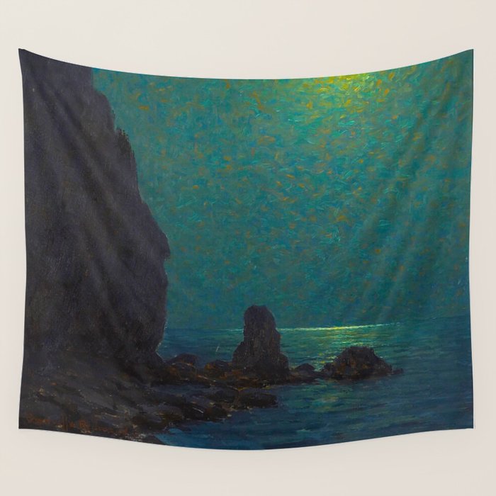 Granville Redmond Catalina Island Coast Under A Moonlit Sky Oil Painting Vintage American Art Wall Tapestry