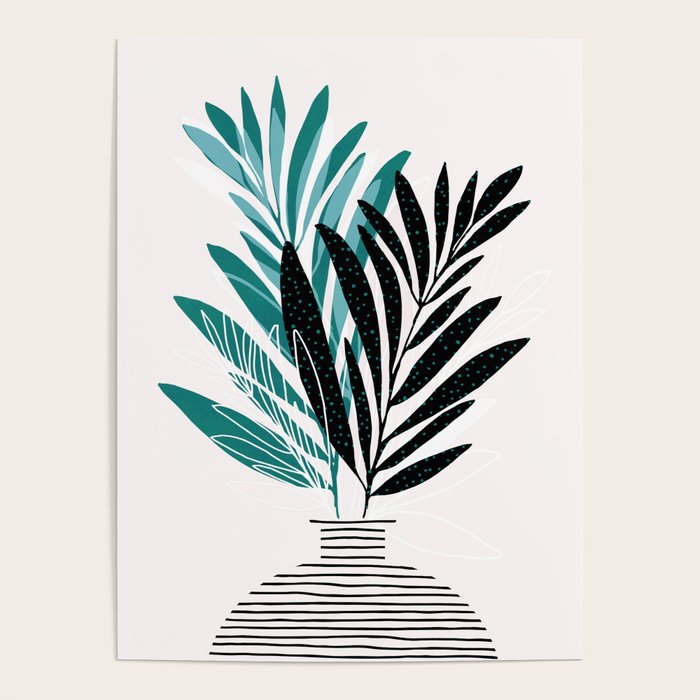 Teal Olive Branches Modern Botanical Poster