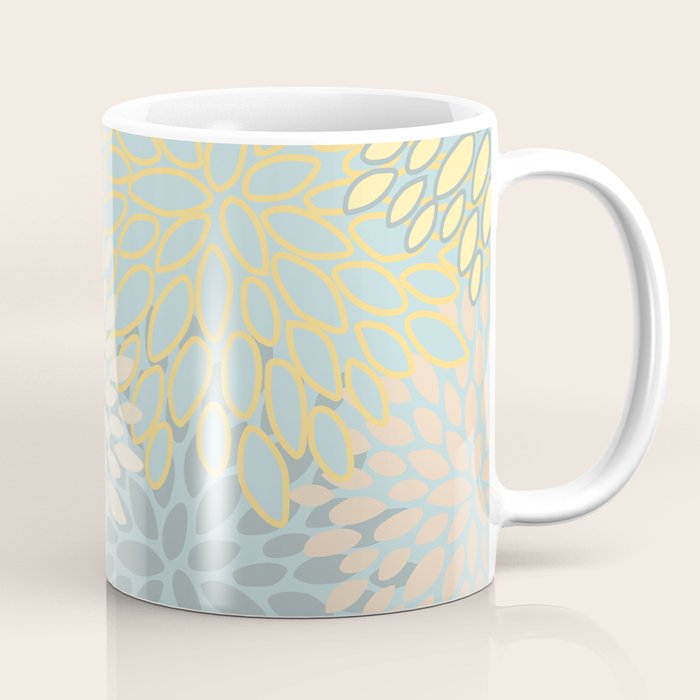 Elegant Blooms: Modern Floral Art In Soft Yellow And Teal Coffee Mug