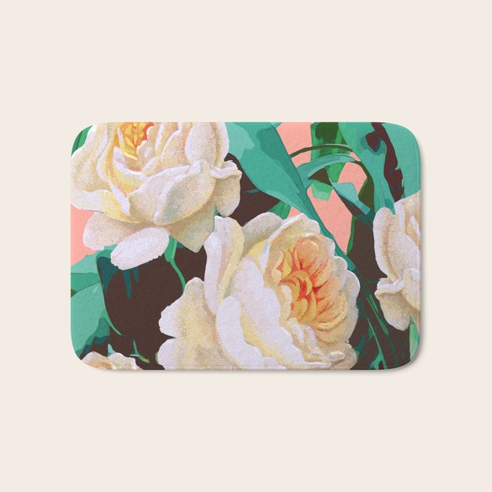 Tropical & White Blossom #Painting #Tropical #Botanical Bath Mat