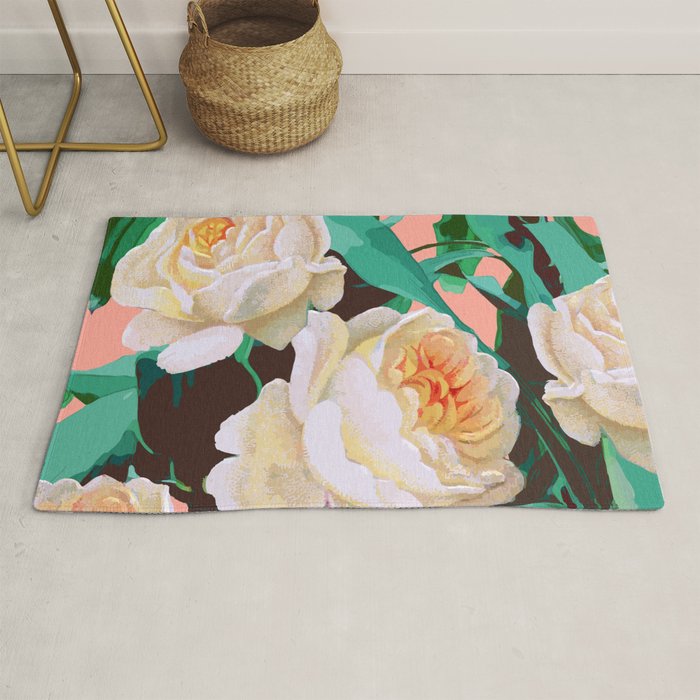Tropical & White Blossom #Painting #Tropical #Botanical Rug