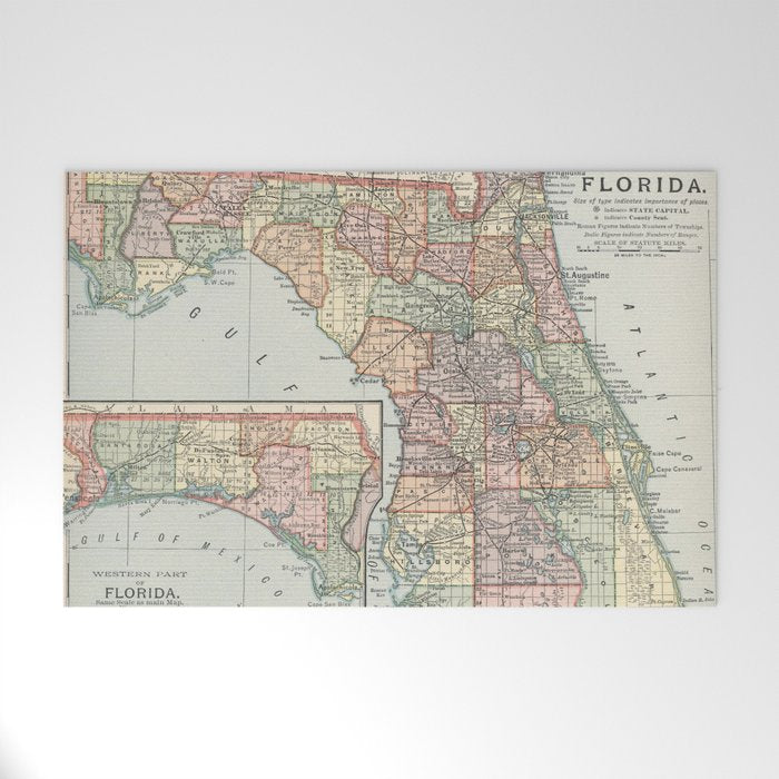 Vintage Map Of Florida (1891) Welcome Mat