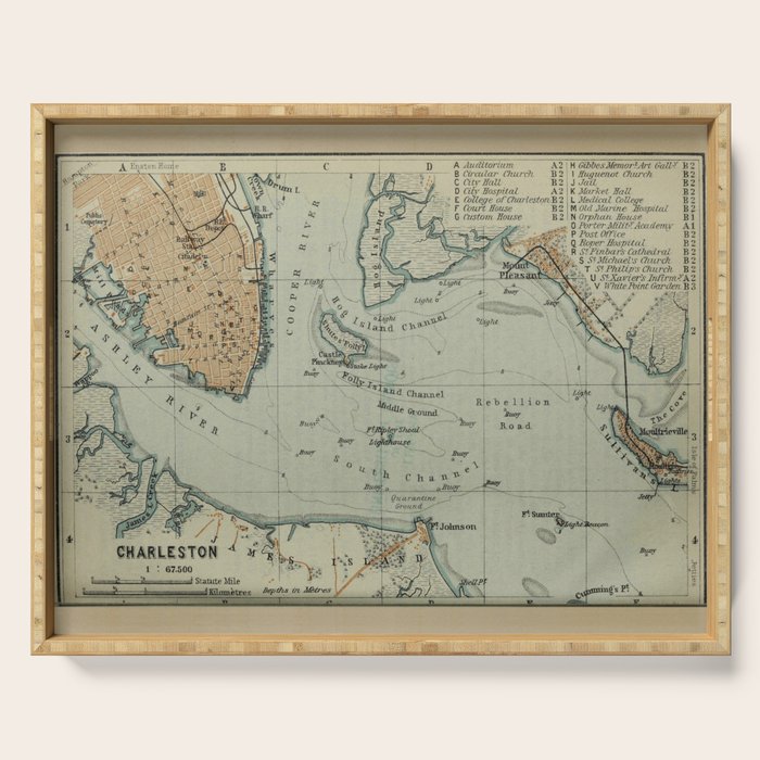 Vintage Map Of Charleston Sc Harbor (1904) Serving Tray