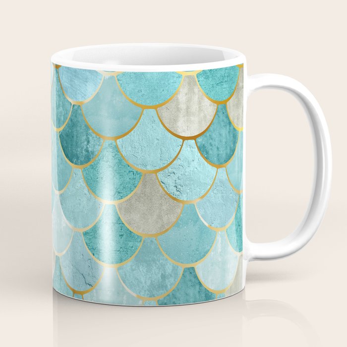 Moroccan Mermaid Fish Scale Pattern, Aqua,Teal Coffee Mug