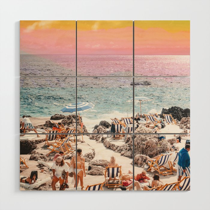 Beach Day, Travel Photography Digital Wall Decor, Tropical Beach Island Collage Wood Wall Art