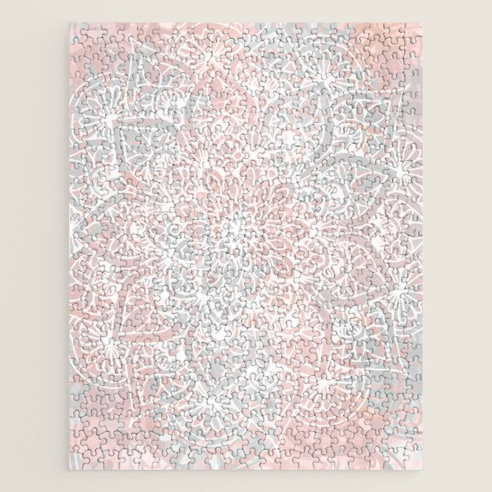 Mandala, Yoga, Love, Coral And Gray, Wall Art Boho Jigsaw Puzzle