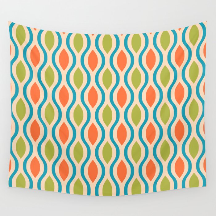 Mid Century Modern Style 336 Orange Turquoise And Olive Green Wall Tapestry