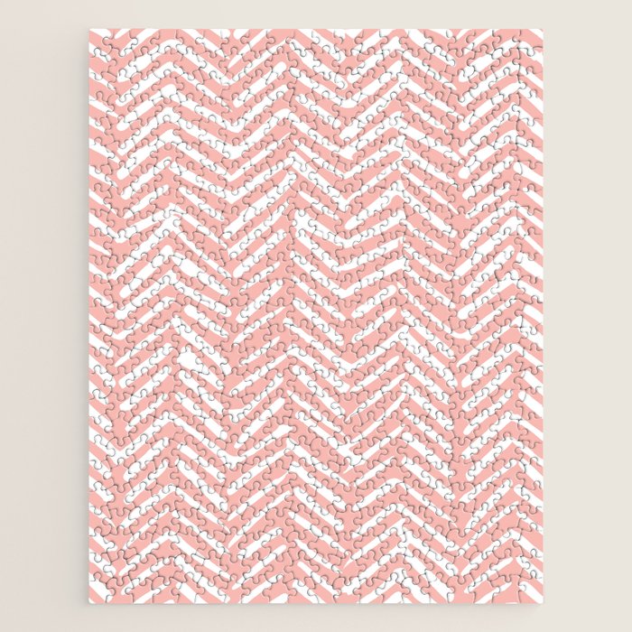 Pink, Boho, Abstract, Herringbone Pattern Jigsaw Puzzle