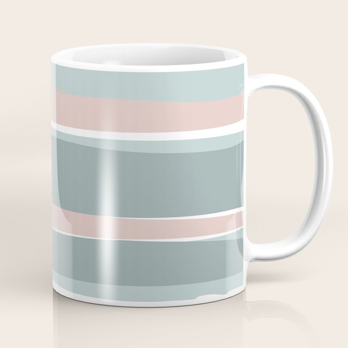 Festive, Abstract, Stripes Pattern, Pink, Green, White Coffee Mug