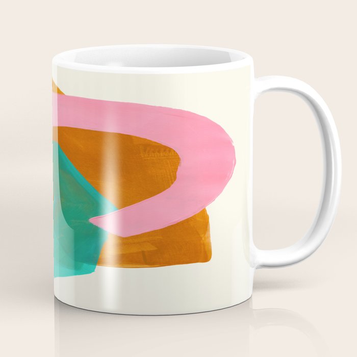 Ochre Pink Marine Green Fun Colorful Mid Century Modern Abstract Painting Shapes Pattern Coffee Mug