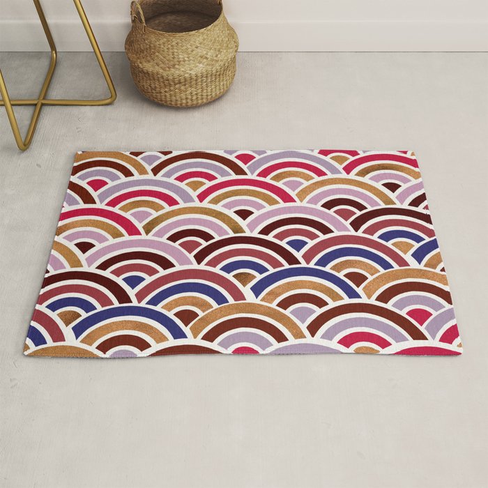 Japanese Seigaiha Wave - Mauve & Gold Palette Rug