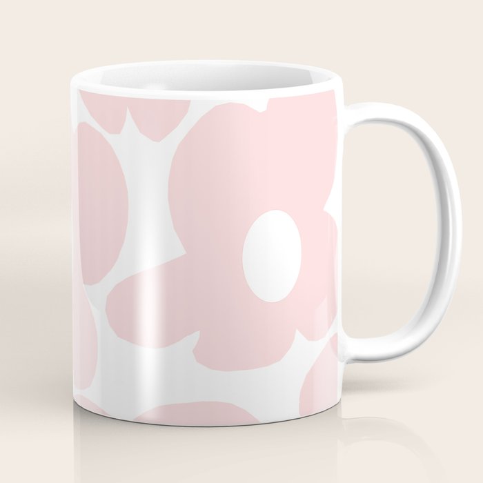 Large Baby Pink Retro Flowers On White Background #Decor #Homestorie #Buyart Coffee Mug