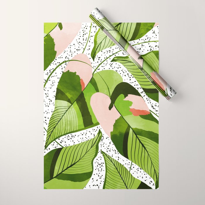 Blushing Leaves Watercolor Painting, Colorful Botanical Illustration, Tropical Modern Bohemian Wrapping Paper