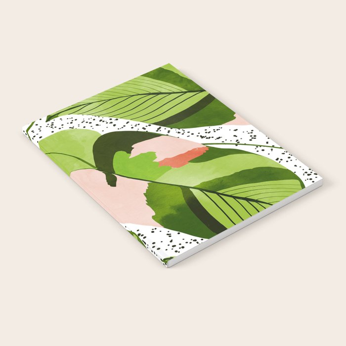 Blushing Leaves Watercolor Painting, Colorful Botanical Illustration, Tropical Modern Bohemian Notebook