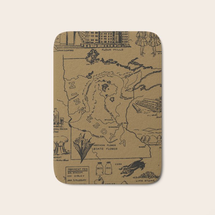 Vintage Map Of Minnesota (1912) - Tan Bath Mat
