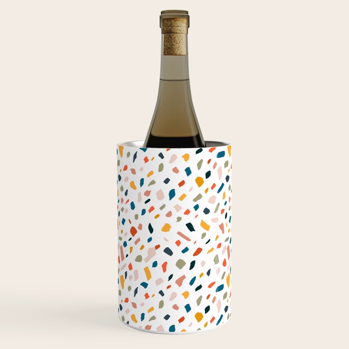 Terrazzo, Abstract Quirky Shapes Bohemian Modern Pattern Confetti Celebration Random Colorful Shapes Wine Chiller