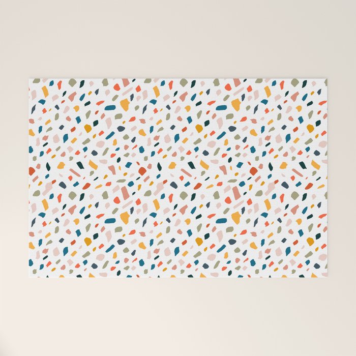 Terrazzo, Abstract Quirky Shapes Bohemian Modern Pattern Confetti Celebration Random Colorful Shapes Welcome Mat