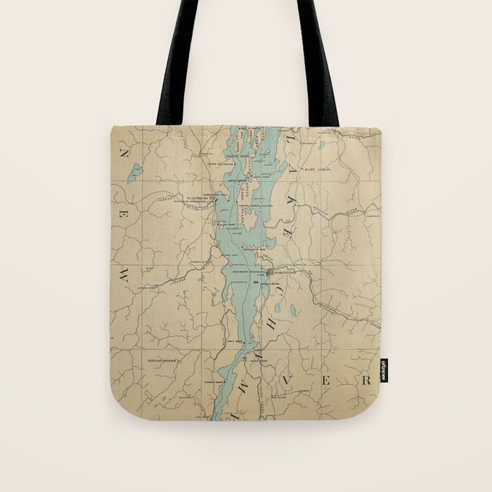 Vintage Lake Champlain Lighthouse Map (1896) Tote Bag