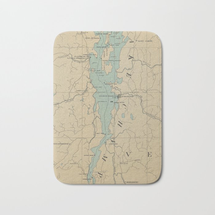Vintage Lake Champlain Lighthouse Map (1896) Bath Mat
