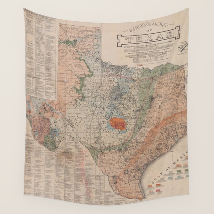Vintage Geological Map Of Texas (1920) Wall Tapestry