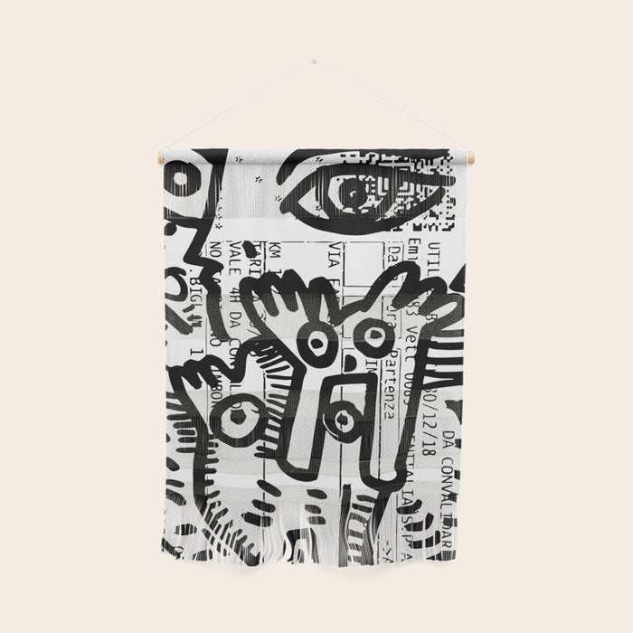 Creatures Graffiti Black And White On French Train Ticket Wall Hanging