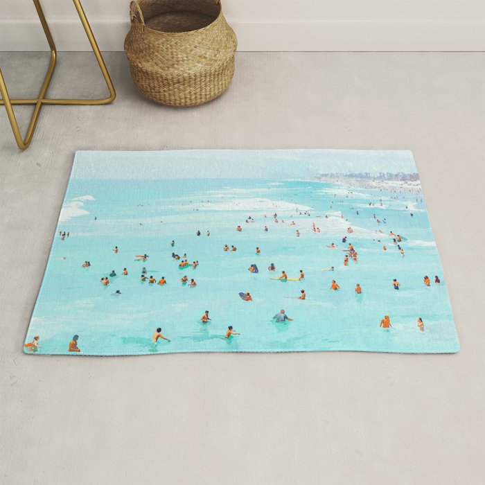 Hot Summer Day | Beachy Watercolor Painting | Ocean Sea Surf Swim | Vacation Travel Staycation Waves Rug