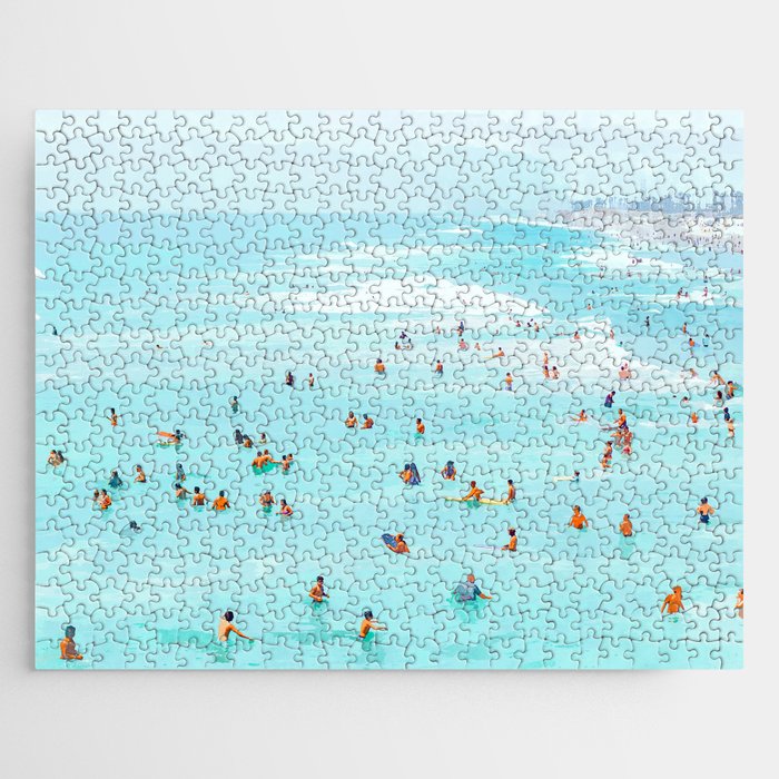 Hot Summer Day | Beachy Watercolor Painting | Ocean Sea Surf Swim | Vacation Travel Staycation Waves Jigsaw Puzzle