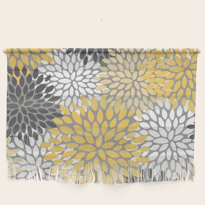 Modern Elegant Chic Floral Pattern, Soft Yellow, Gray, White Wall Hanging