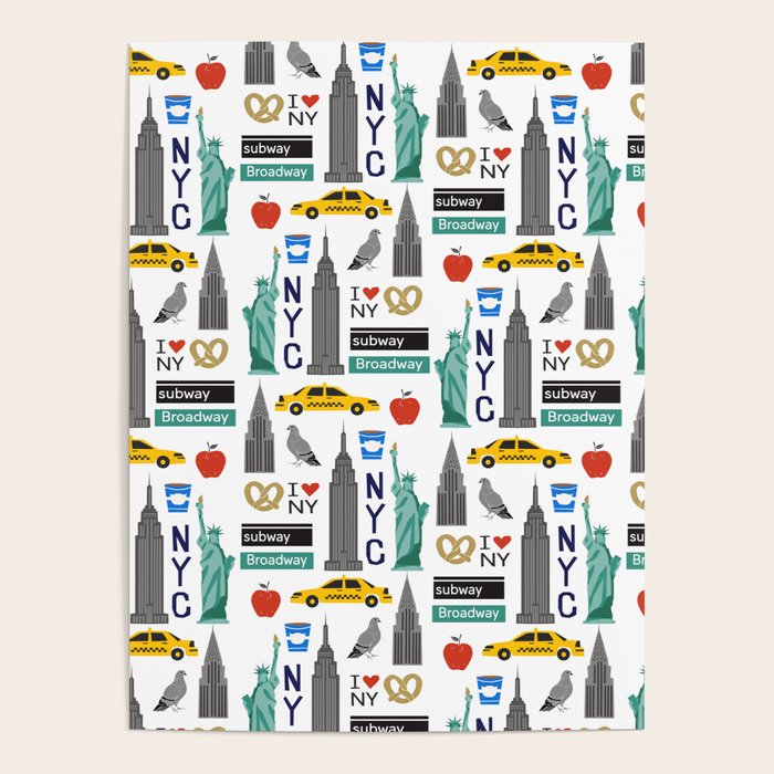 Nyc Travel Pattern Fun Kids Decor Boys And Girls Nursery New York City Theme Poster