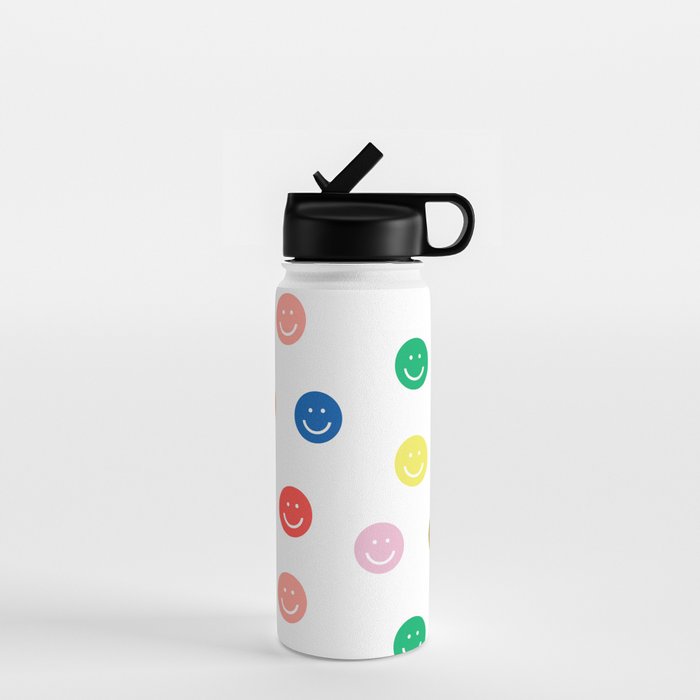 Smiley Faces Happy Simple Rainbow Colors Pattern Smile Face Kids Nursery Boys Girls Decor Water Bottle