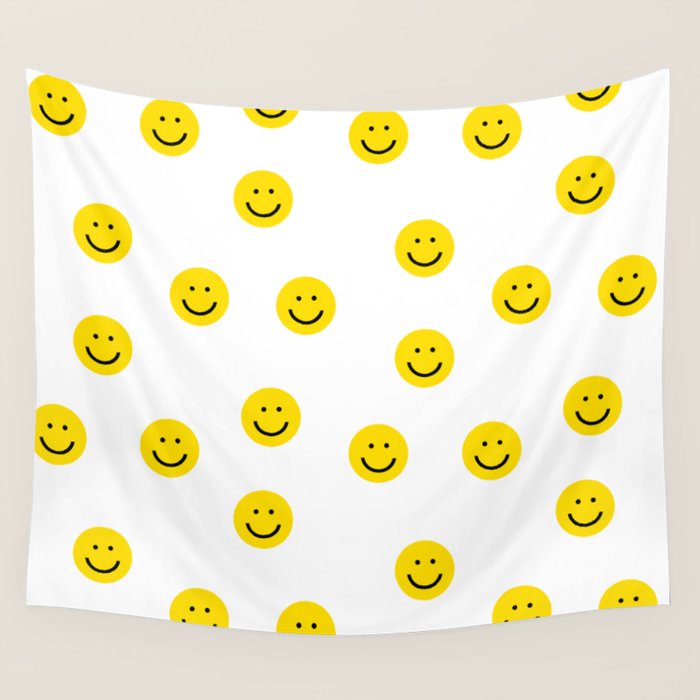 Smiley Faces White Yellow Happy Simple Smiley Pattern Smile Face Kids Nursery Boys Girls Decor Wall Tapestry