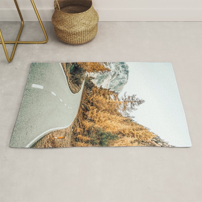 Snow + Golden Pine Photography Landscape Wall Decor, Scenic Nature Rug