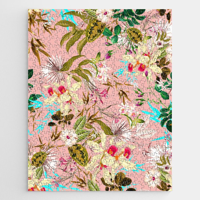 Gardenia | Vintage Botanical Nature Pattern | Blush Boho Plants Garden Floral Jigsaw Puzzle