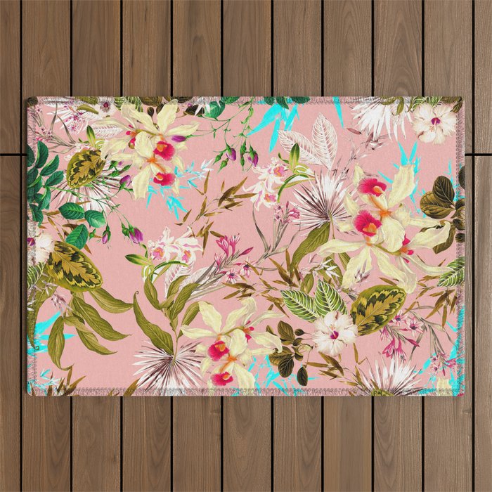 Gardenia | Vintage Botanical Nature Pattern | Blush Boho Plants Garden Floral Outdoor Rug