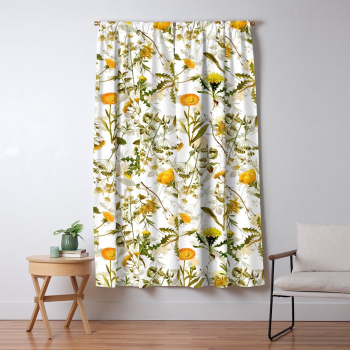 Vintage & Shabby Chic - Yellow Wildflowers Window Curtain
