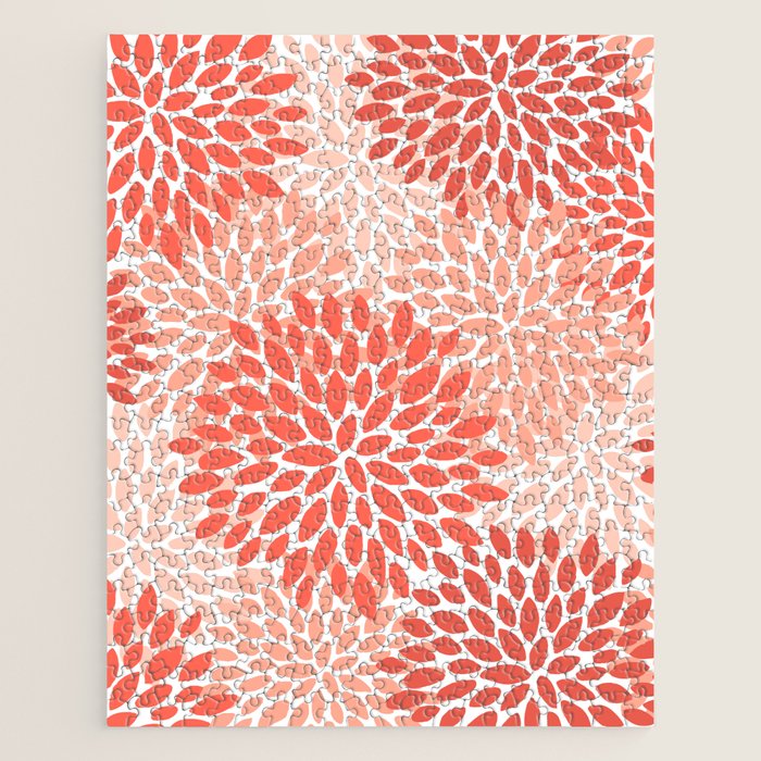 Flowers Pattern, Coral, Pink, Floral Prints Jigsaw Puzzle