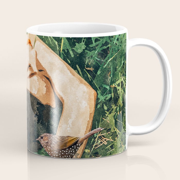 Jungle Nap Painting, Nature Illustration, Woman & Birds Portrait Coffee Mug