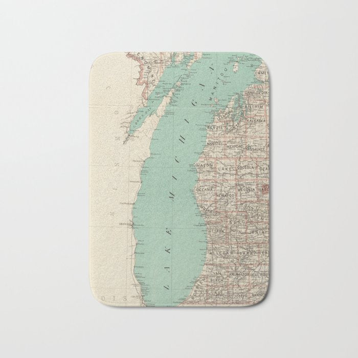 Vintage Map Of Lake Michigan (1888) Bath Mat