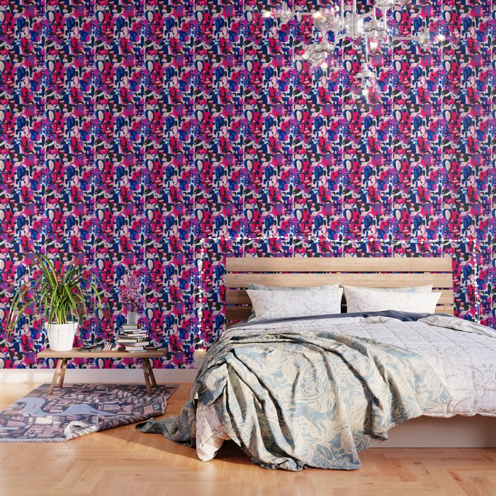 Magenta Blue Abstract Acrylic Painting Kusama Primitive Shapes Wallpaper