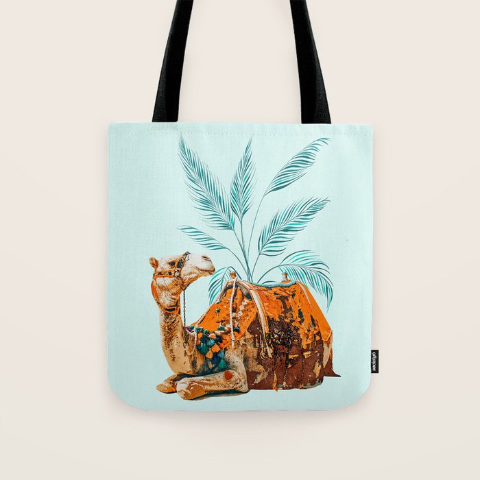 Camel Ride, Modern Bohemian Eclectic Animals, India Culture Travel Palm Desert Painting Tote Bag
