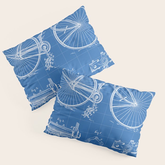 Bicycle Patent - Cyclling Art - Blueprint Pillow Sham