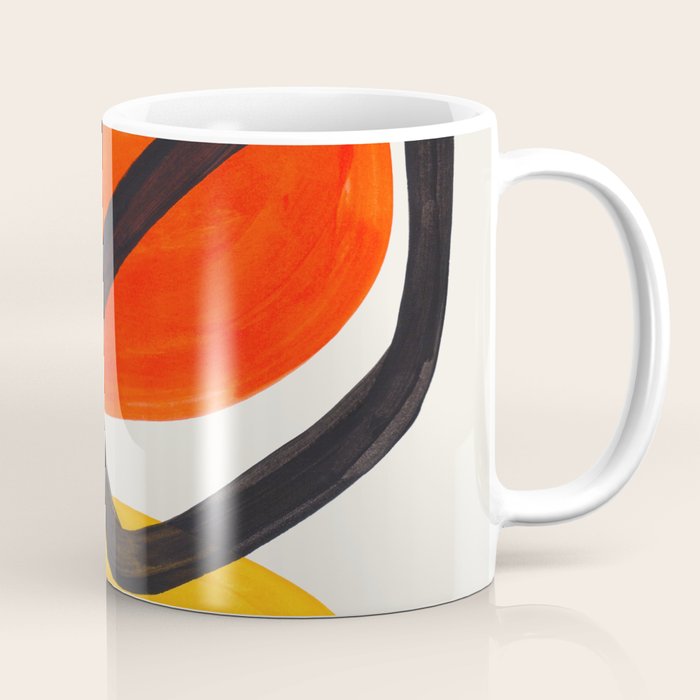 Colorful Mid Century Modern Abstract Fun Shapes Patterns Space Age Orange Yellow Orbit Bubbles Coffee Mug