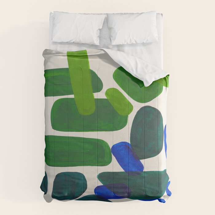 Minimalist Modern Mid Century Colorful Abstract Shapes Phthalo Blue Lime Green Gradient Overlapping Comforter