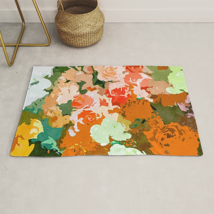 Velvet Floral, Summer Eclectic Botanical Blossom Blush Painting, Nature Colorful Garden Illustration Rug