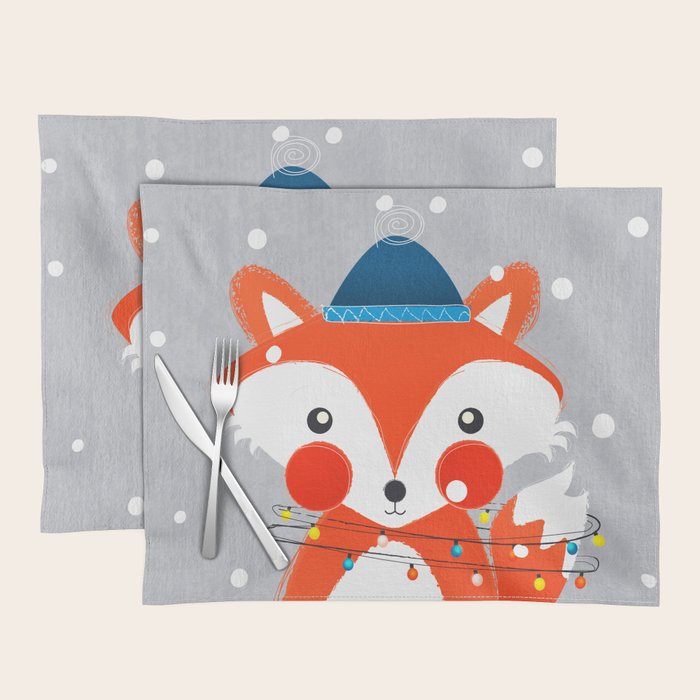 Christmas Fox With Fairy Lights Placemat