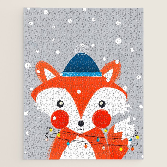 Christmas Fox With Fairy Lights Jigsaw Puzzle