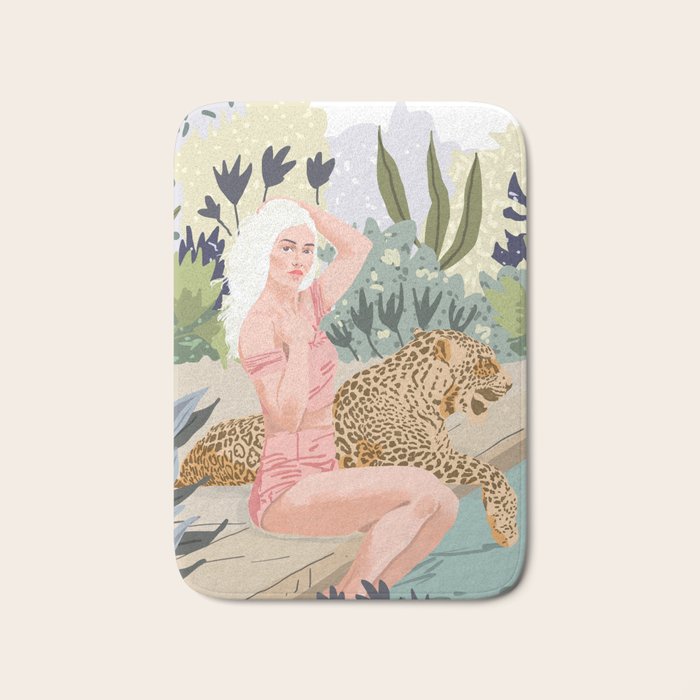 How To Train Your Leopard, Wild Cat Bohemian Woman Painting, Swimming Pool Bikini Summer Swim Animal Bath Mat