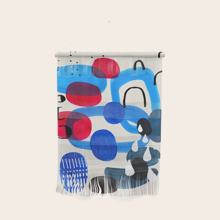 Mid Century Modern Abstract Colorful Art Patterns Ocean Blue Turquoise Grey Wall Hanging