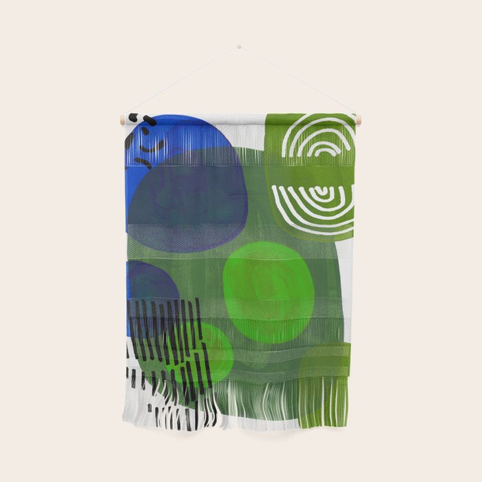 Modern Mid Century Fun Colorful Abstract Minimalist Painting Shapes & Patterns Swamp Monster Greens Wall Hanging