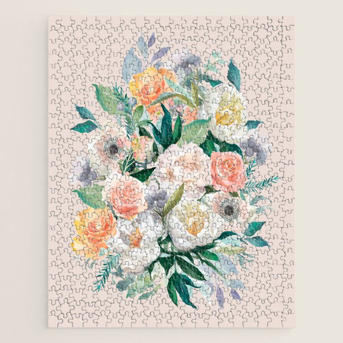 Pastel Flower Bouquet With Roses Jigsaw Puzzle